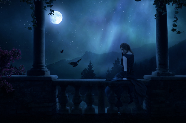 Fantasy, Emotional Moonlight Scene Photoshop Tutorial