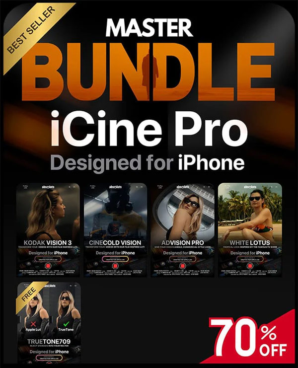 iPhone Cine Pro 100+ LUTs For iPhone 11/12/13/14/15/16/17 & Pro & Non-Pro Versions