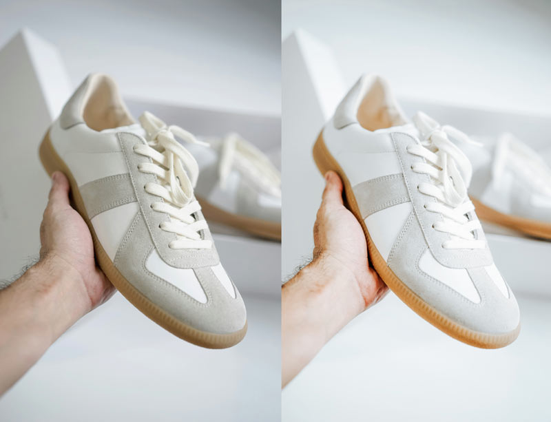 Studio Sneaker Lightroom Preset before and after comparison